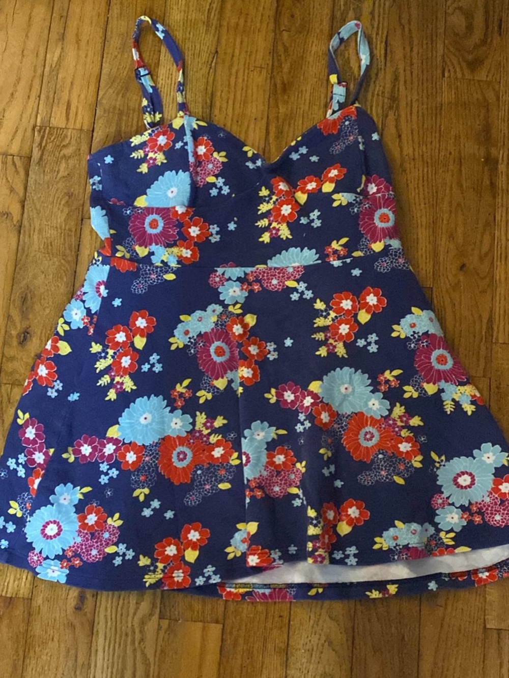 ModCloth Navy Floral Sundress with Adjustable Straps